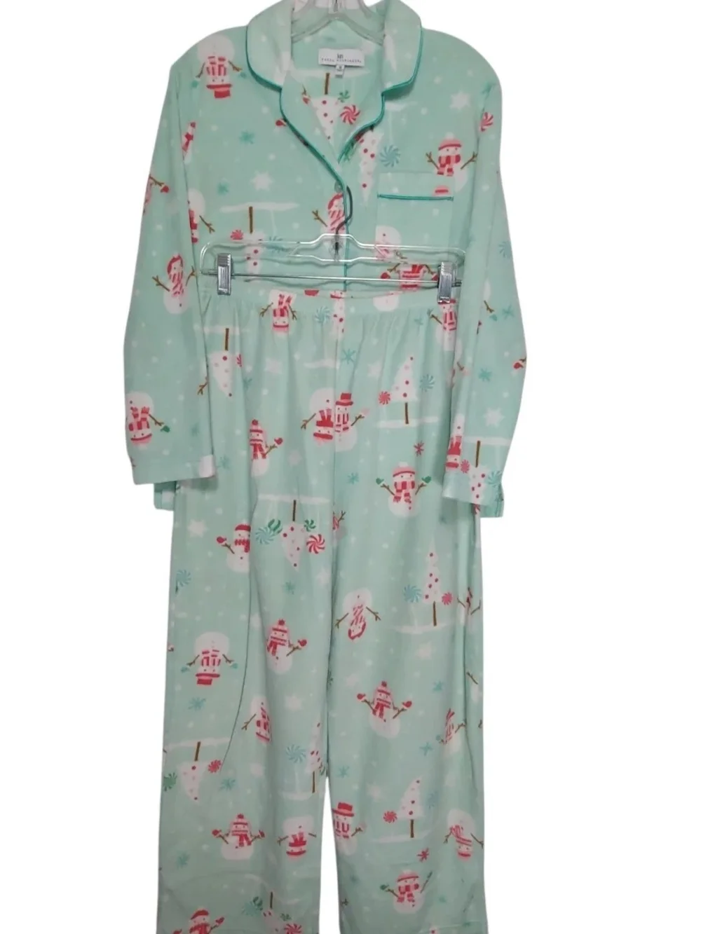 Cozy Green Snowman Kids Pajama Set by Karen Neuburger